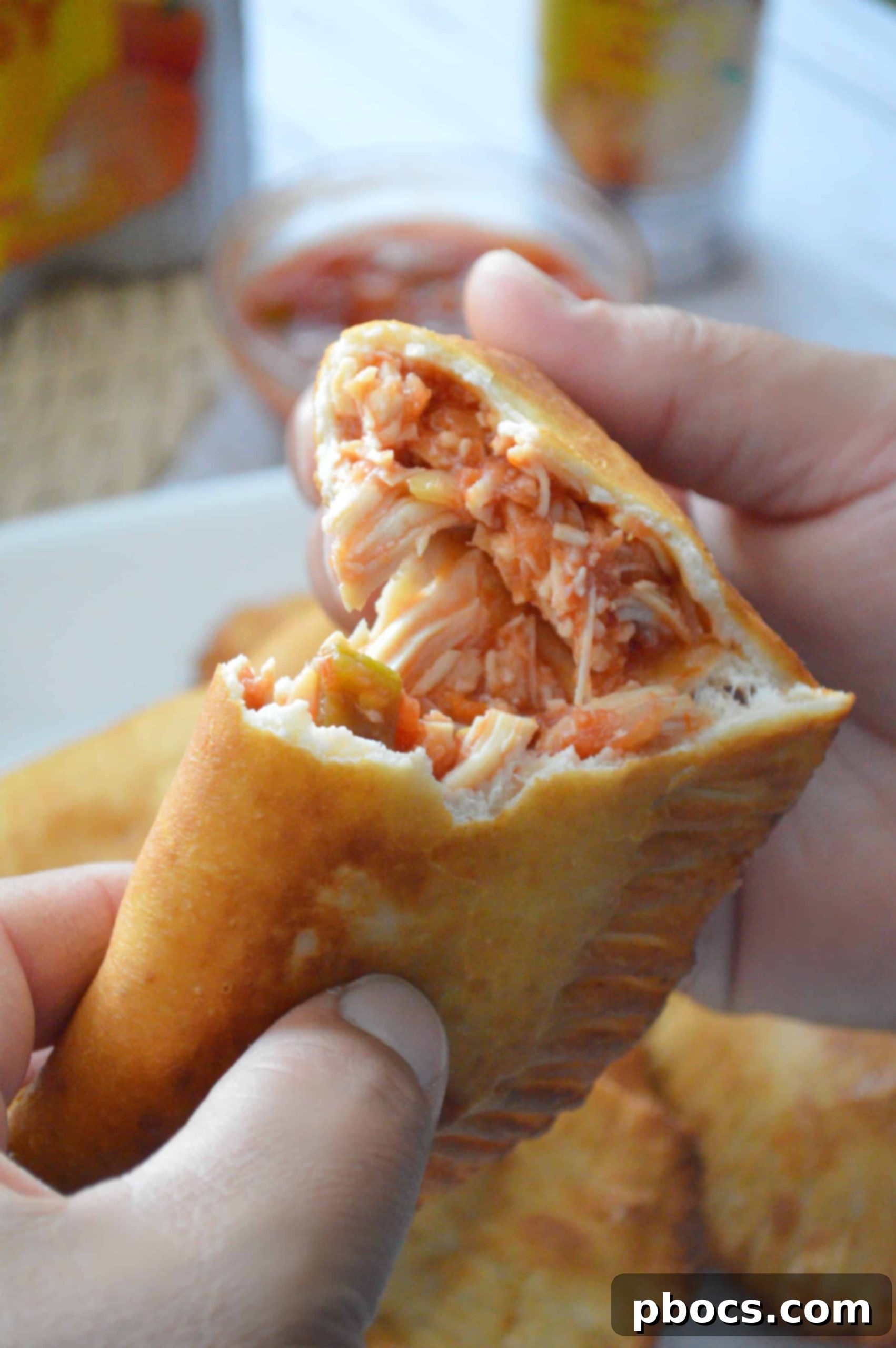 Three Ingredient Chicken Empanadas served with salsa and V8+Energy