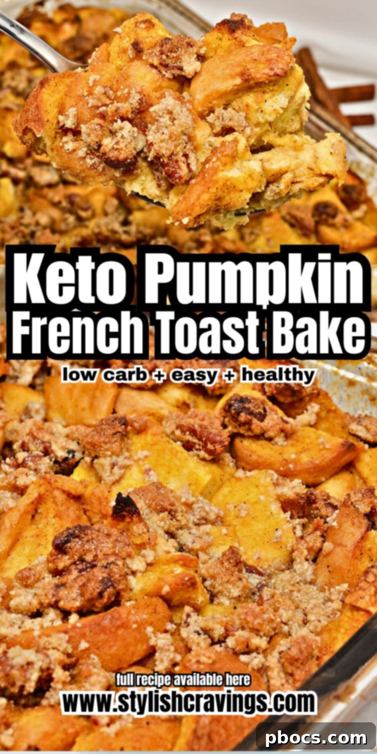 Pin for later image for Keto Pumpkin French Toast Bake