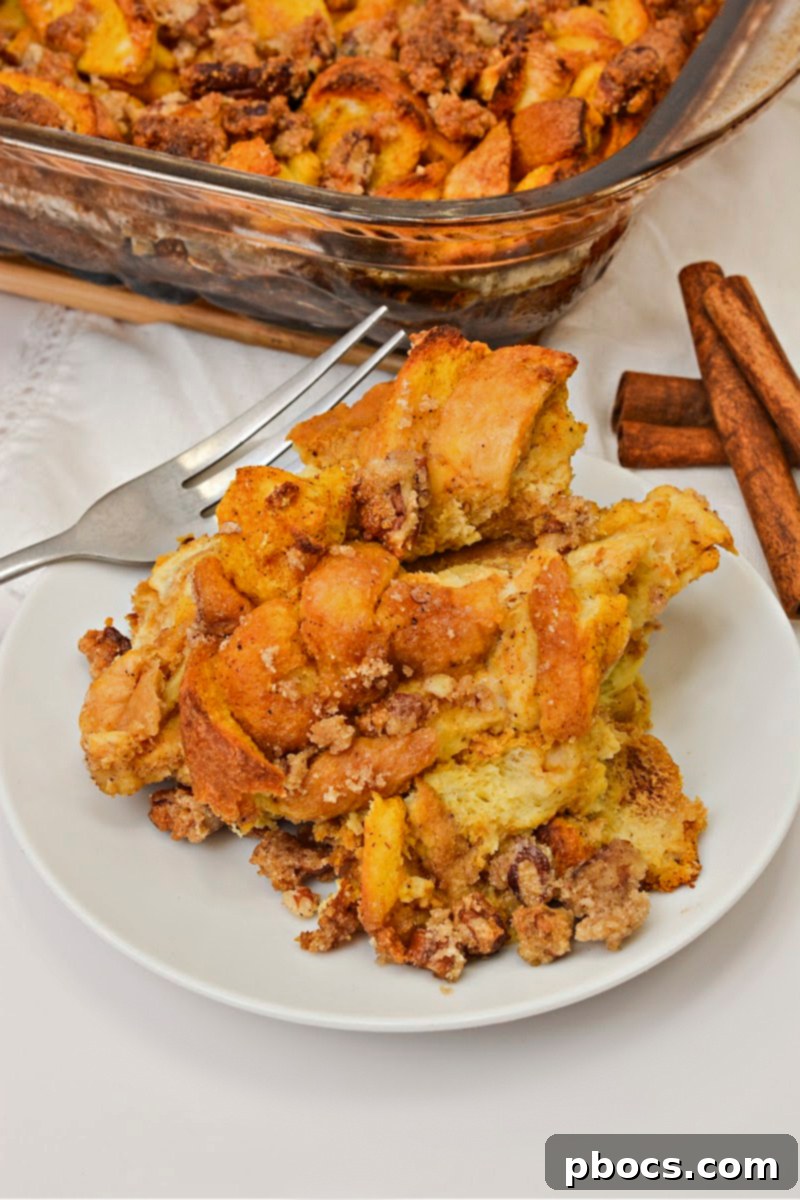 Serving of Keto Pumpkin French Toast Bake with toppings