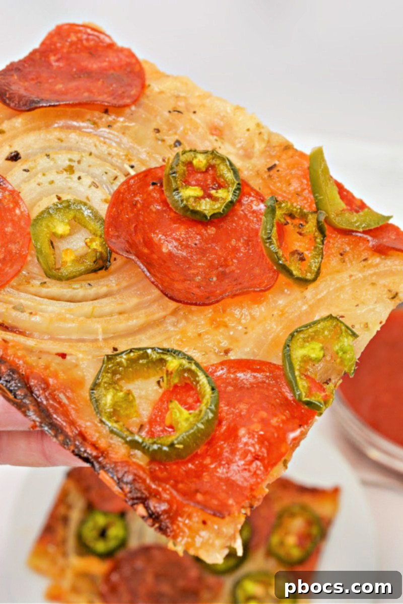 Individual slices of Keto Viral Onion Ring Pizza for meal prep