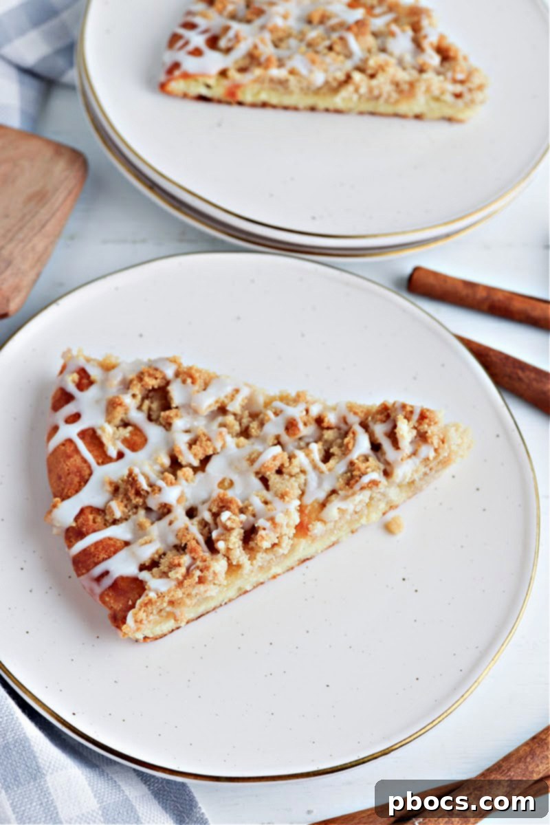 Close-up of the Keto Cinnamon Sugar Dessert Pizza, showing the topping and glaze.