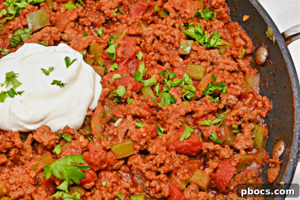 Low Carb Pumpkin Chili Sloppy Joe Skillet simmering