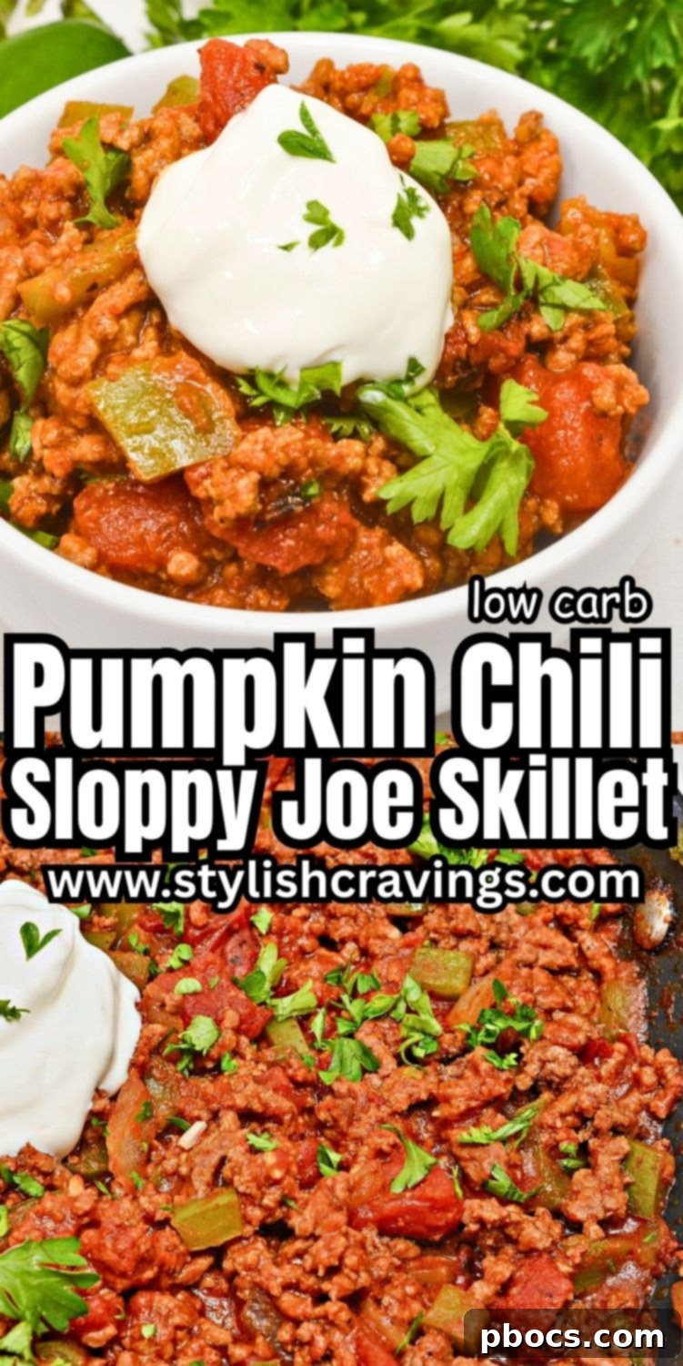 Low Carb Pumpkin Chili Sloppy Joe Skillet - Pinterest Pin
