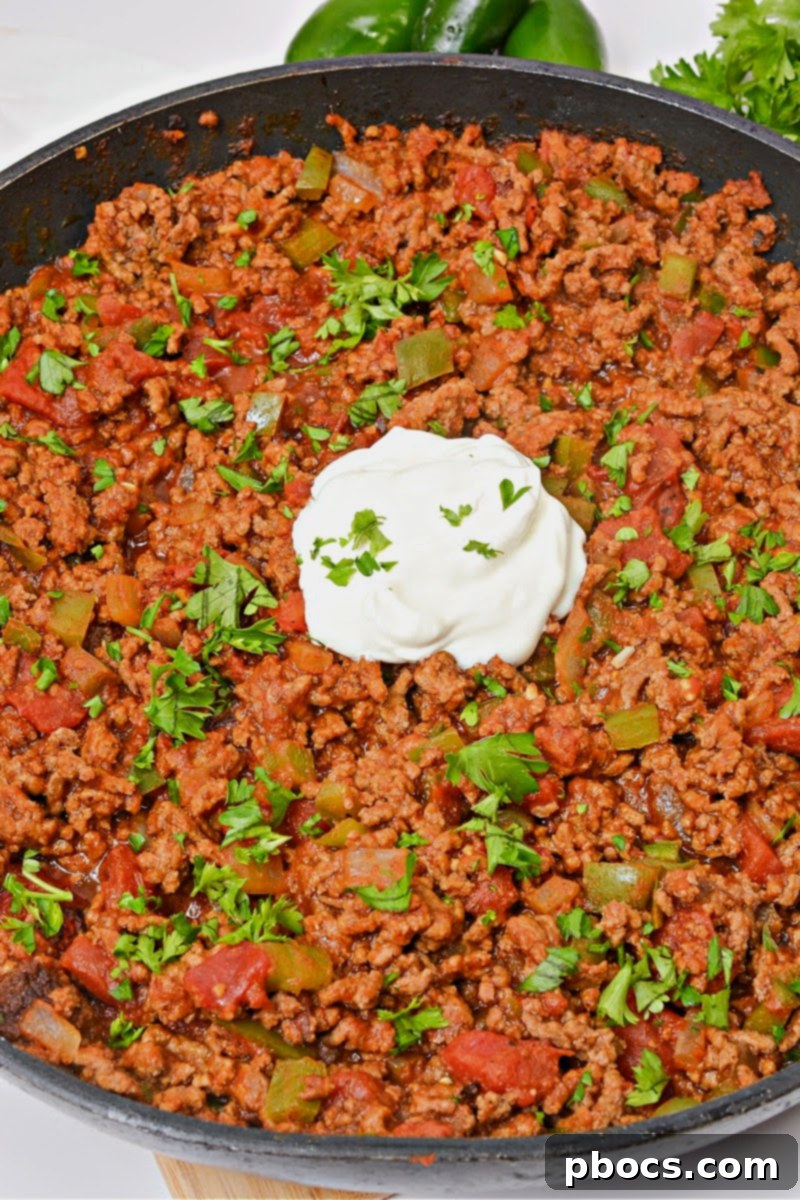 Close-up of Low Carb Pumpkin Chili Sloppy Joe Skillet