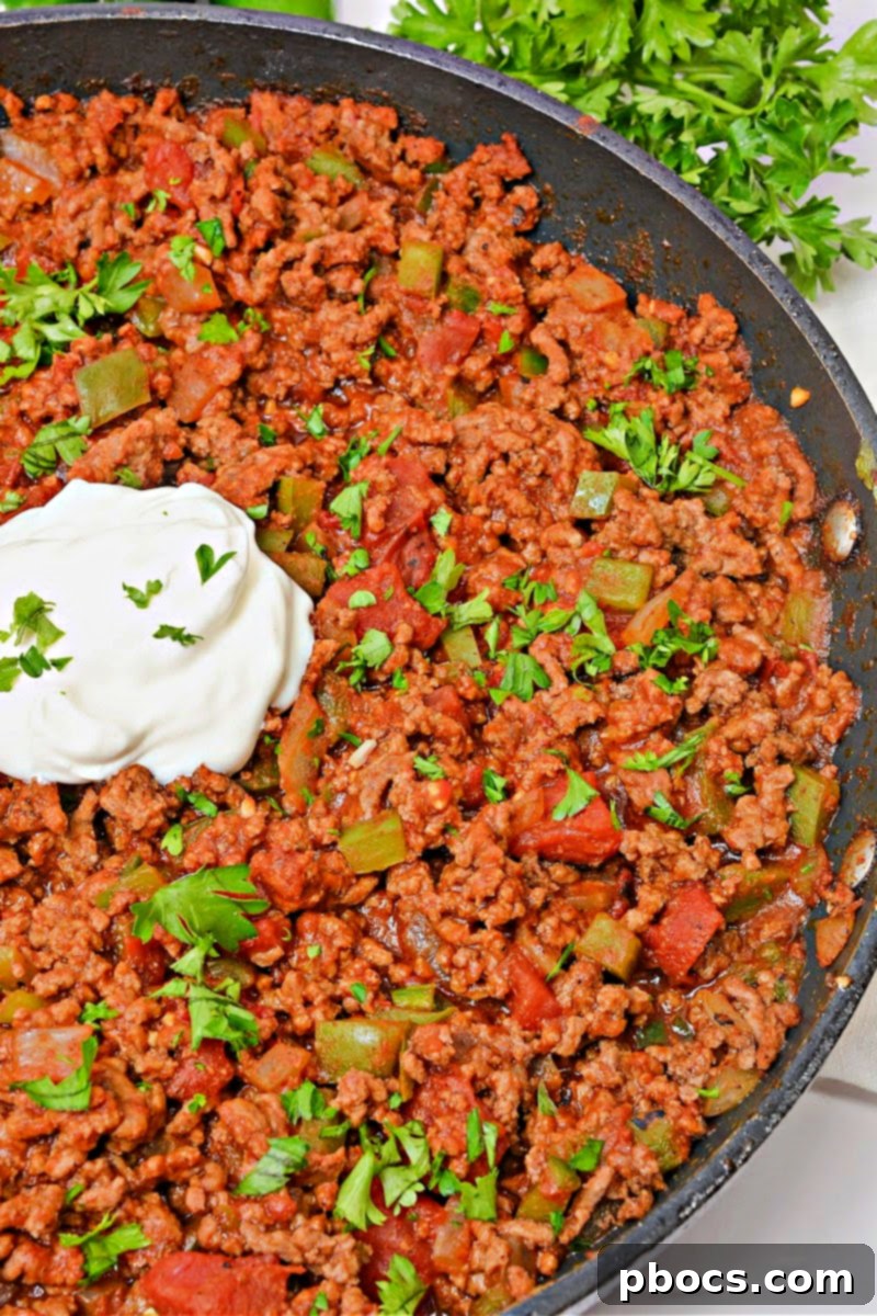 Low Carb Pumpkin Chili Sloppy Joe Skillet close-up