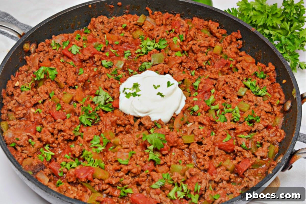 Low Carb Pumpkin Chili Sloppy Joe Skillet served