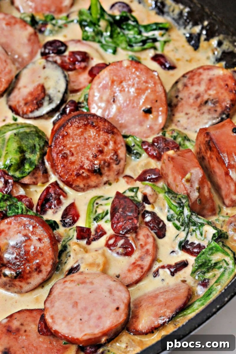 Steps for preparing Low Carb Cheesy White Cheddar Kielbasa Skillet