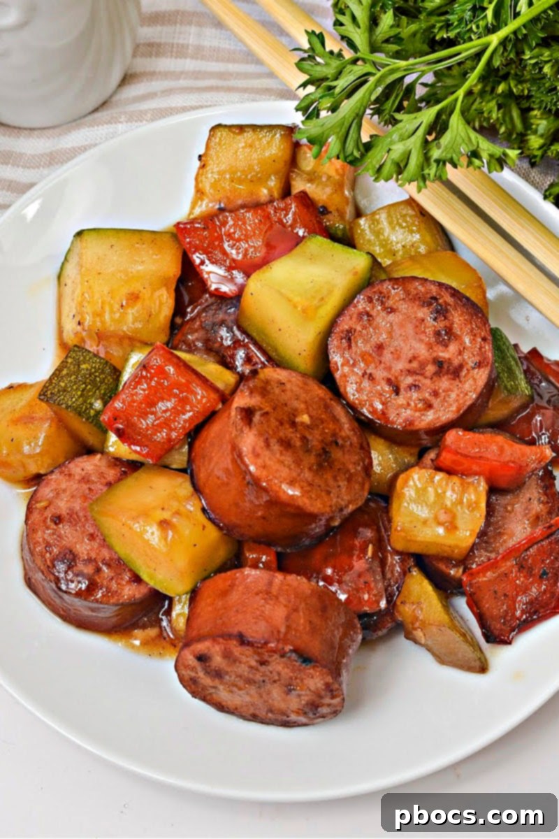Sautéed Kielbasa and vegetables for Keto Kung Pao