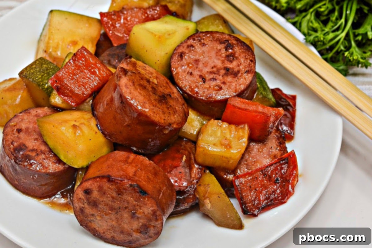 Finished Keto Kung Pao Kielbasa Skillet Meal