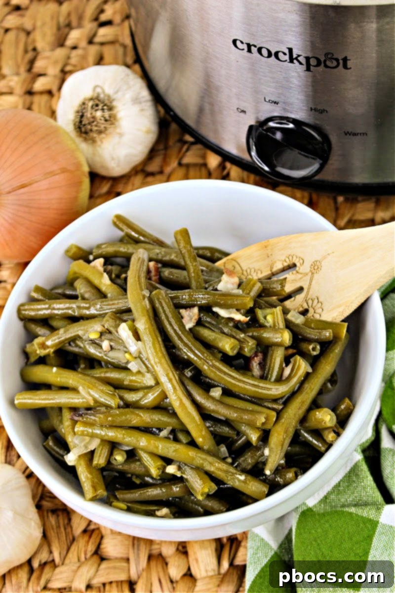 Low Carb Crockpot Green Beans with garlic and onions
