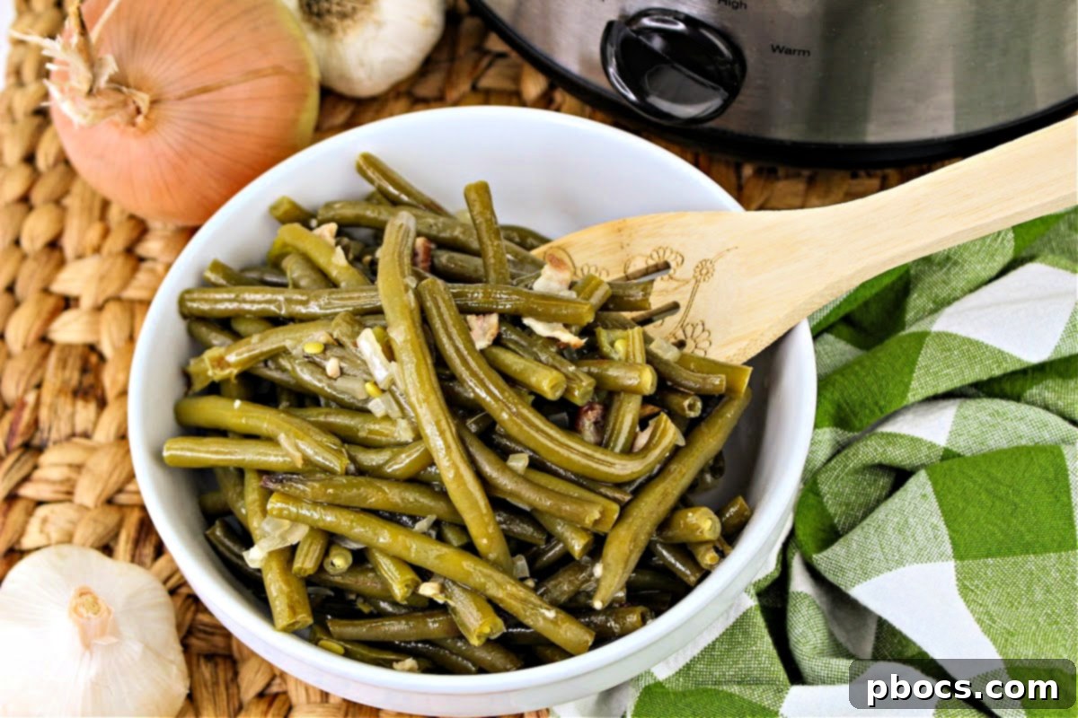 Low Carb Crockpot Green Beans ready to serve