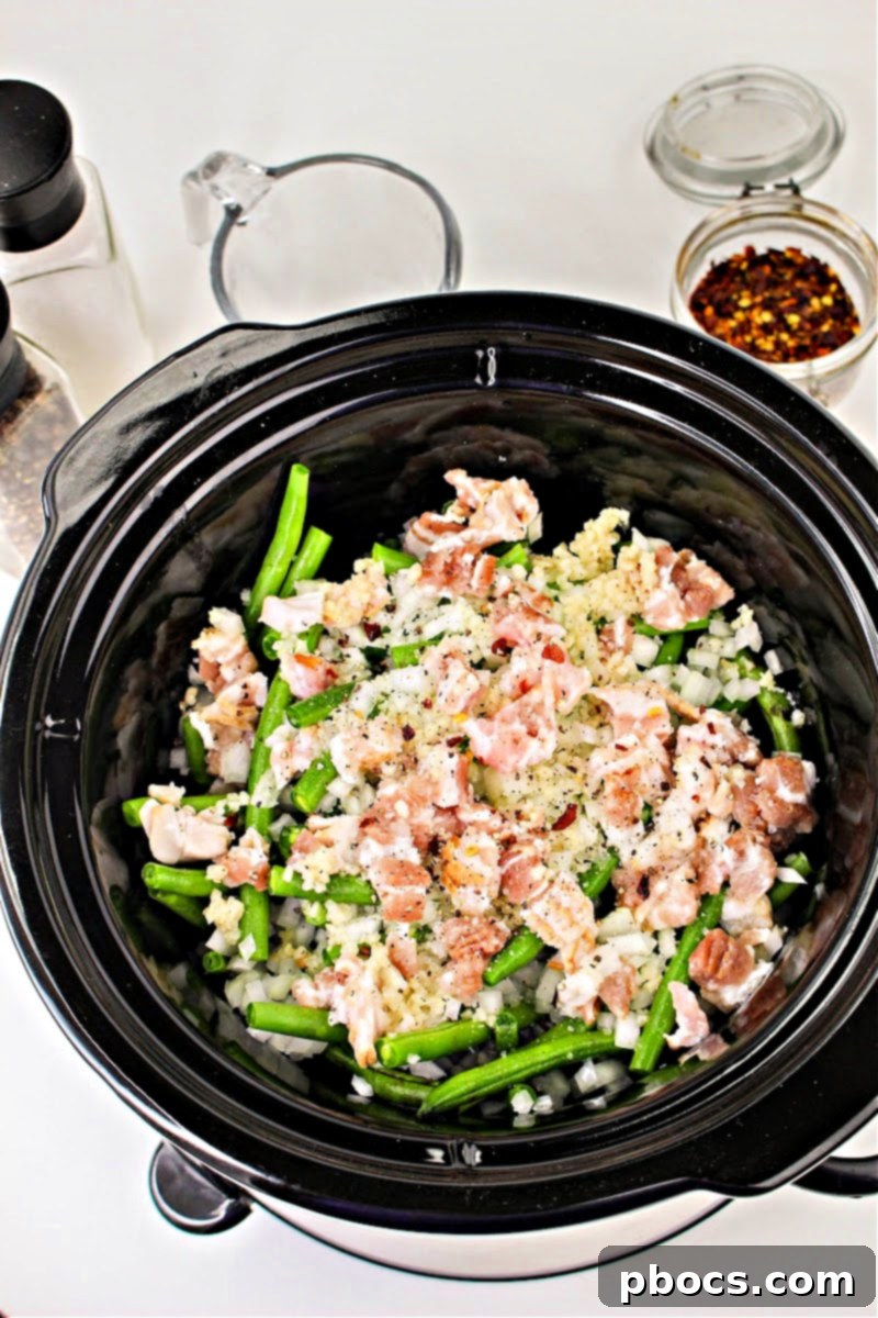 Fresh green beans being prepared for Crockpot