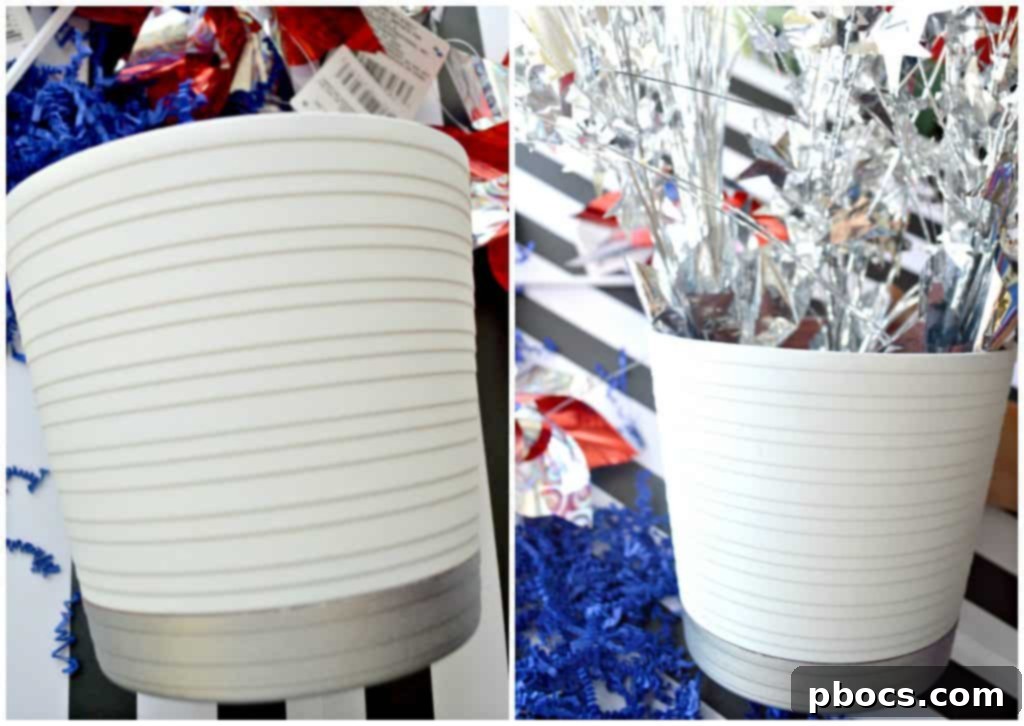 Spray painting flower pot for DIY Pinwheel Centerpiece