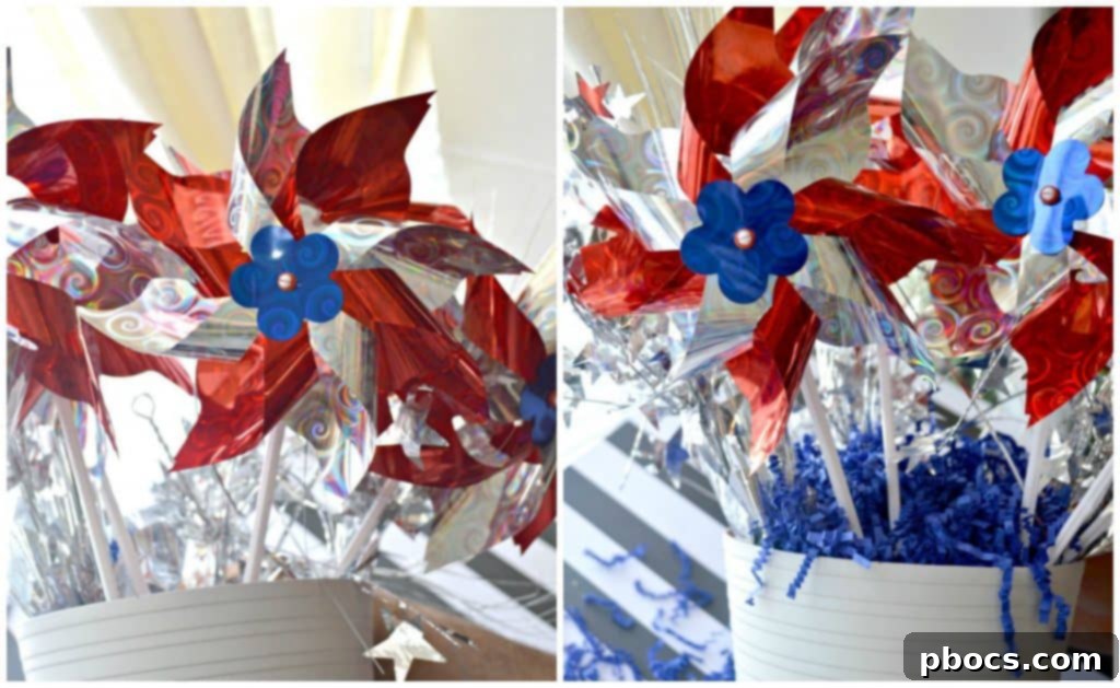 Arranging pinwheels and filler in centerpiece