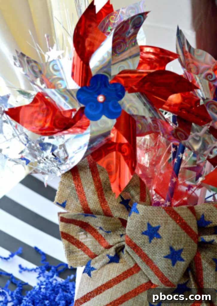 DIY Pinwheel centerpiece with ribbon and straws