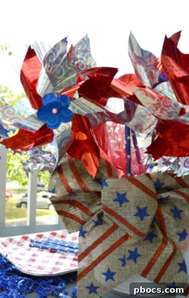 Close-up of DIY Pinwheel centerpiece details