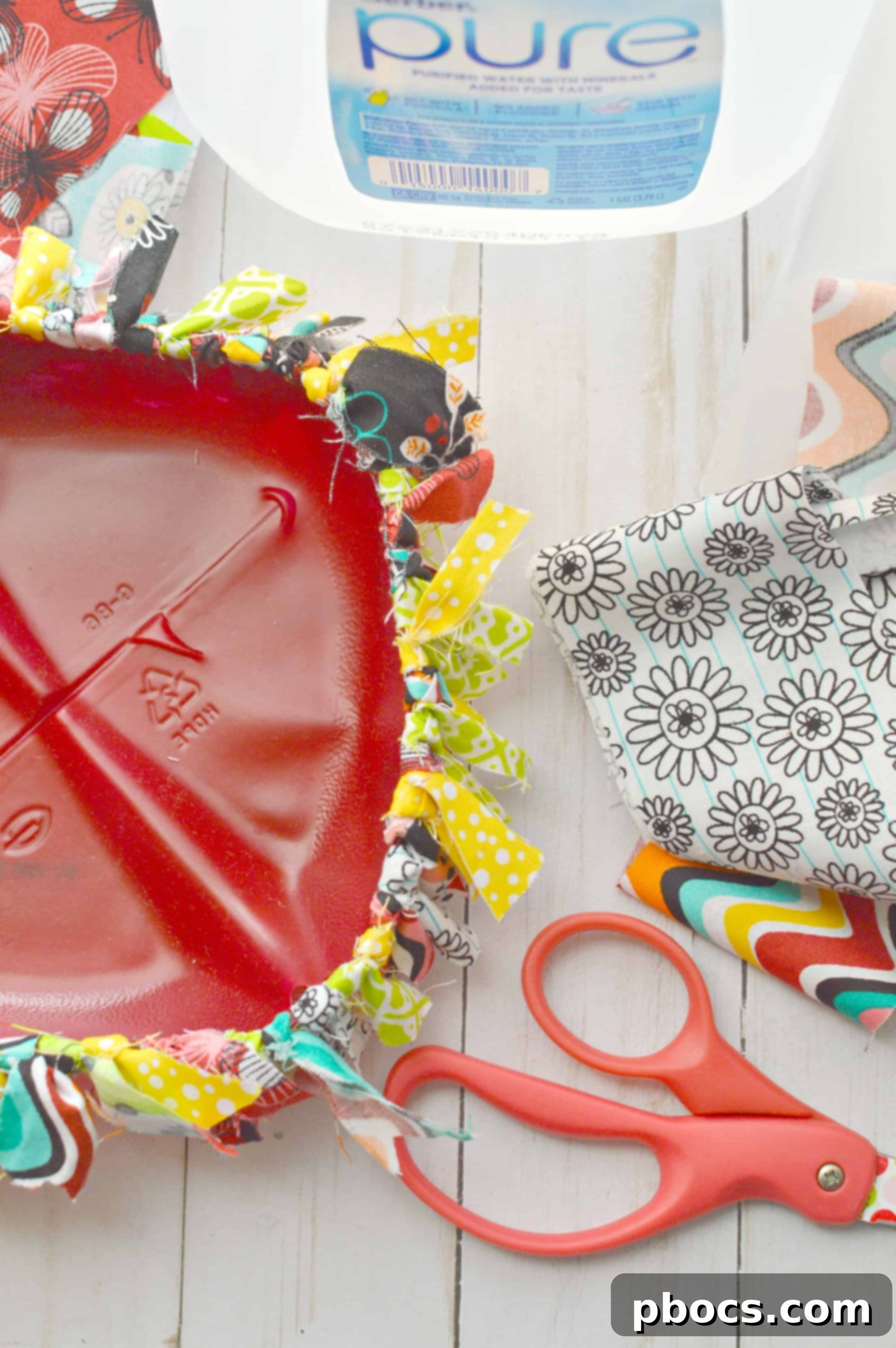 Attaching fabric strips to the DIY headband holder