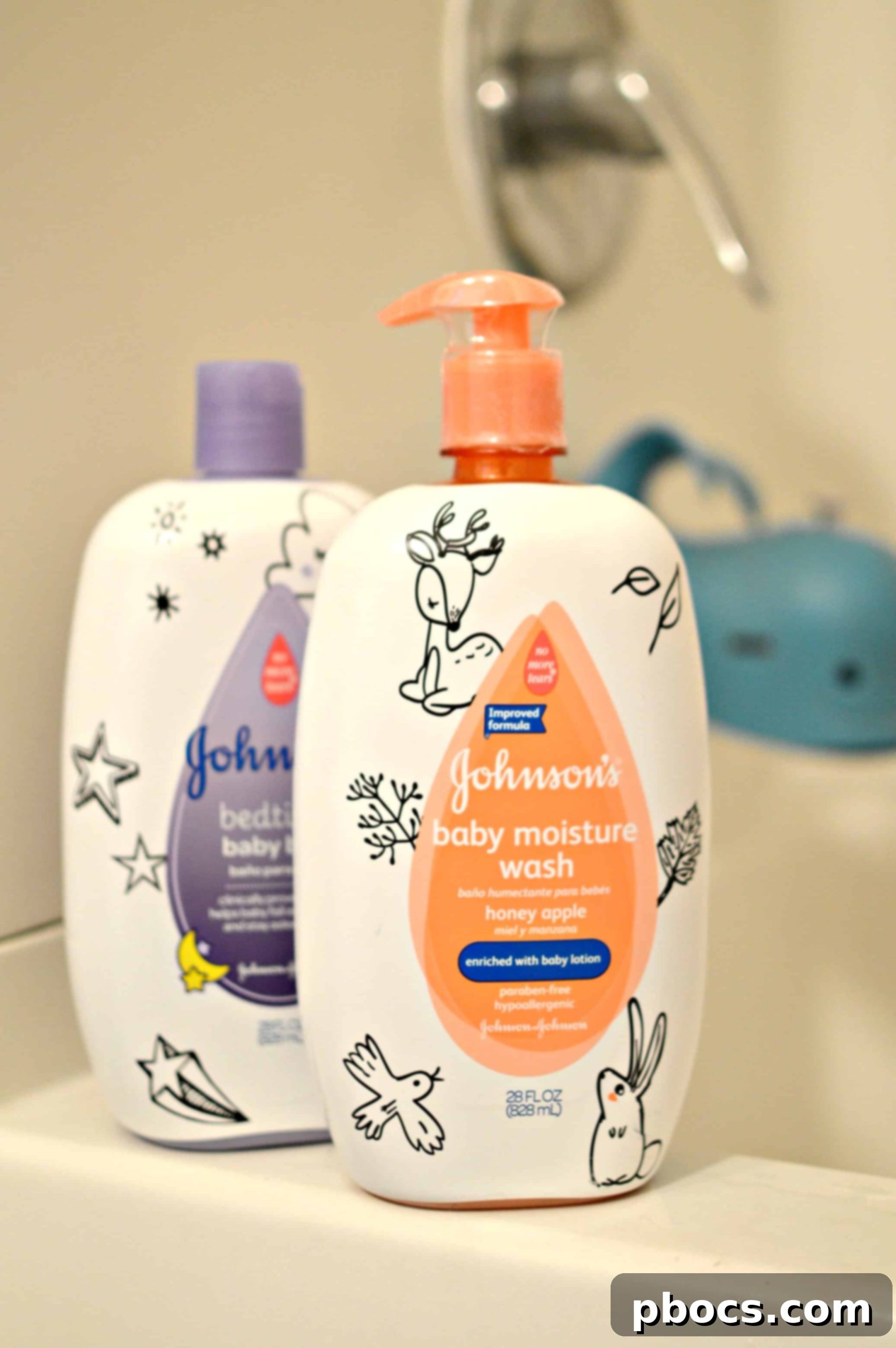 Johnson's baby products nestled among nursery decor items