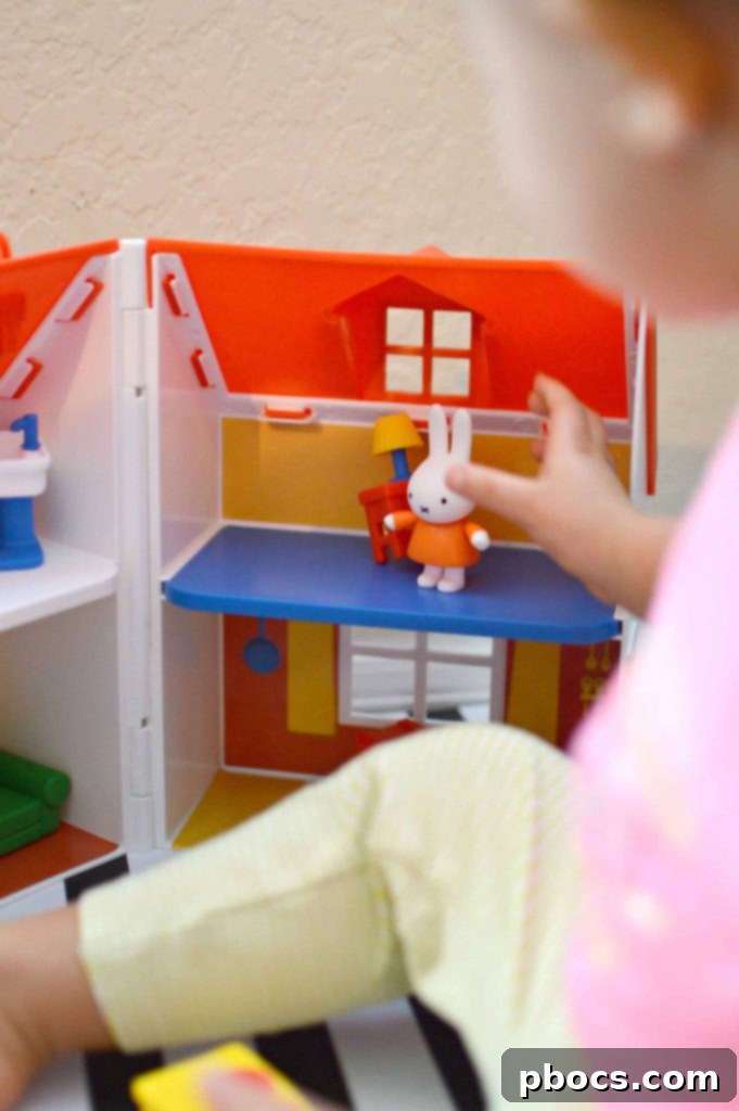 Miffy and Melanie figures enjoying the living room of the Miffy's House Playset