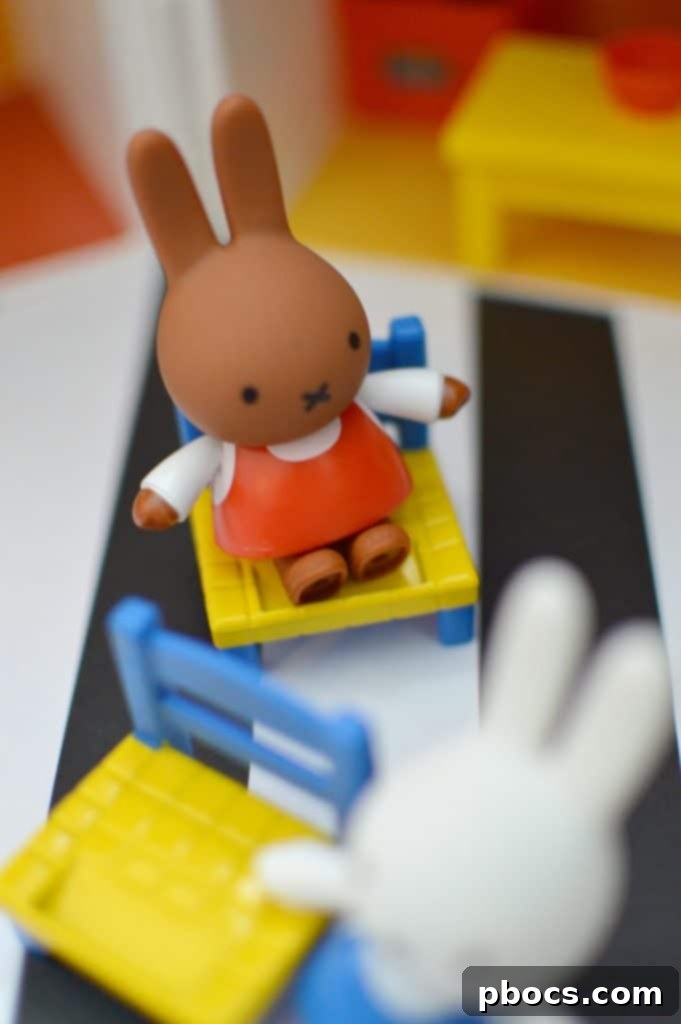 Interior view of Miffy's House Playset, showcasing furniture and figures