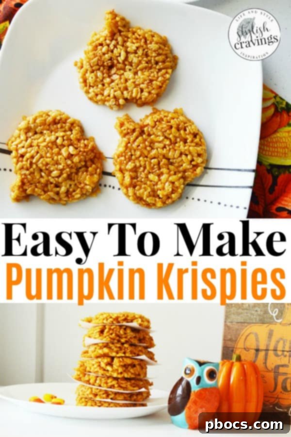 Up-close shot of a perfectly shaped pumpkin Rice Krispie treat, emphasizing its texture and festive appeal.