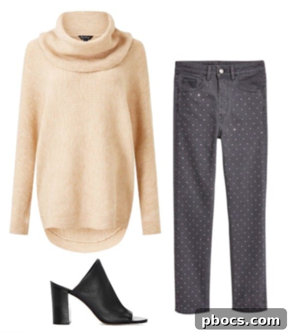 Rhinestone jeans styled with a cozy sweater