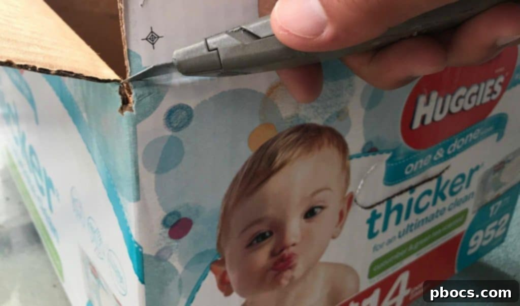 DIY Nursery Storage Solutions 3 Cutting off the top flaps of Huggies boxes