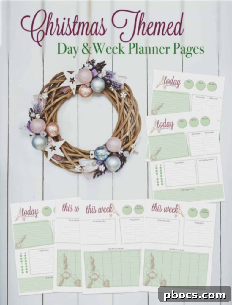Christmas Planner Overview - A visually appealing layout of the printable day and week planner, showcasing its structured sections for notes, schedules, and goals.
