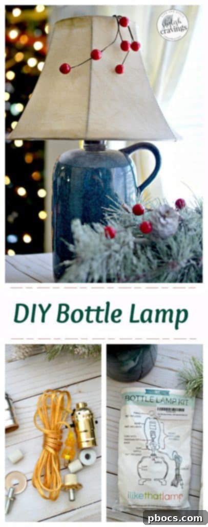Stylish DIY bottle lamp on a table
