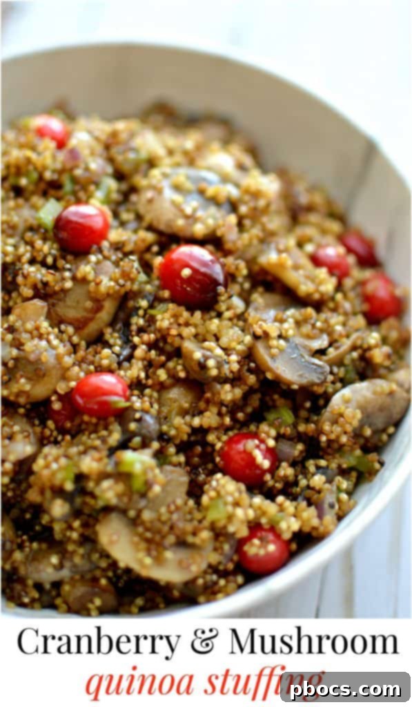 Delicious Cranberry & Mushroom Quinoa Stuffing, perfect for holidays