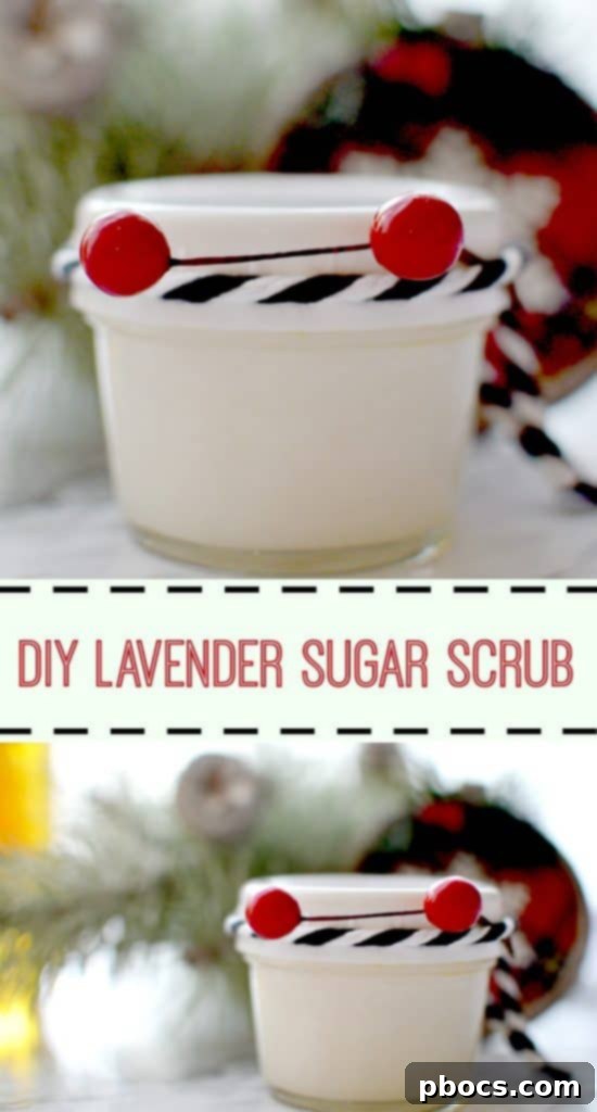 Pinterest graphic for DIY Lavender Sugar Scrub recipe.