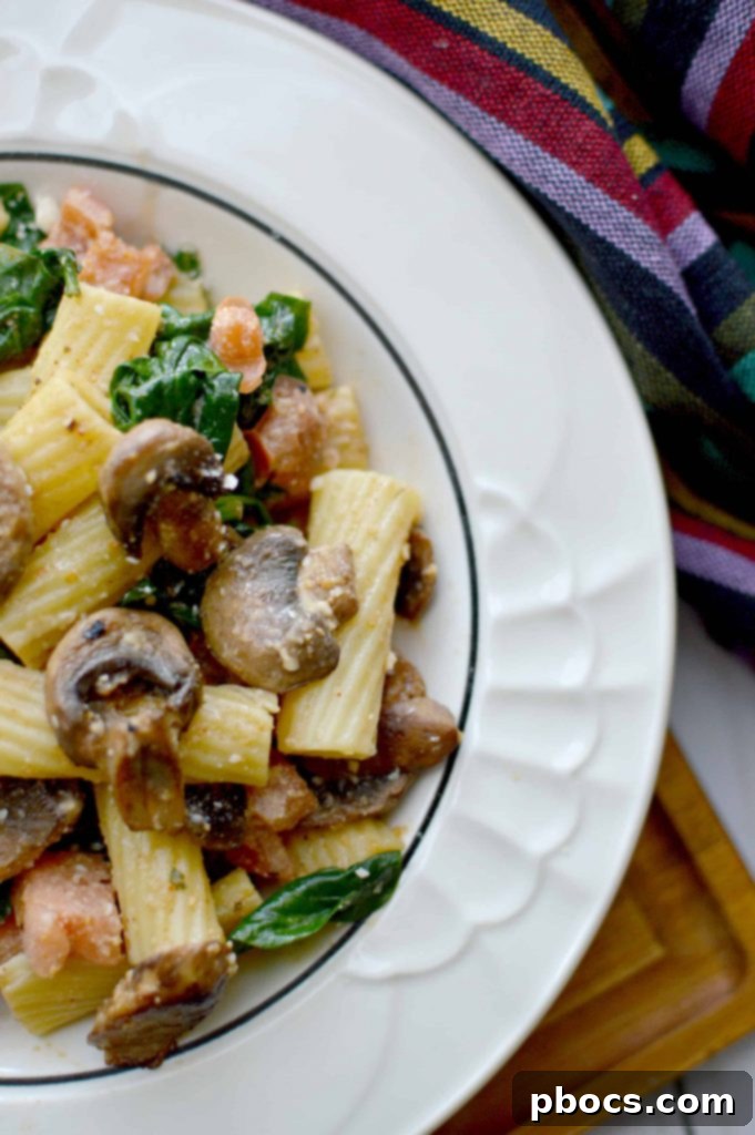 Cajun mushroom & spinach rigatoni, ready to serve