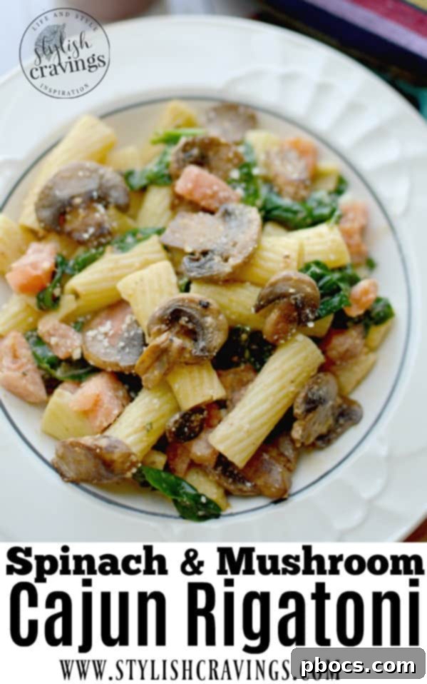 Cajun Mushroom & Spinach Rigatoni Recipe Pin