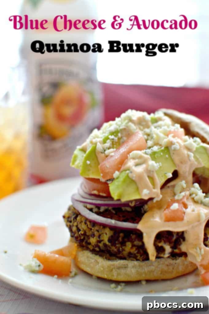 Delicious and spicy blue cheese and avocado quinoa burger