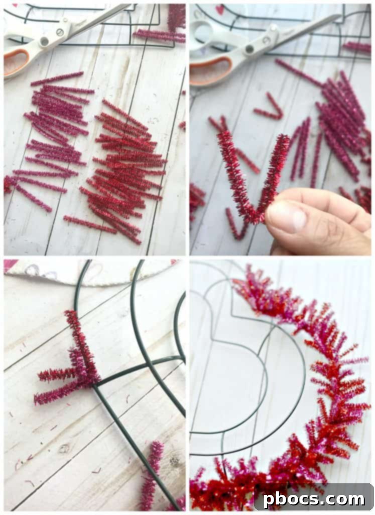Cutting pipe cleaners for the wreath