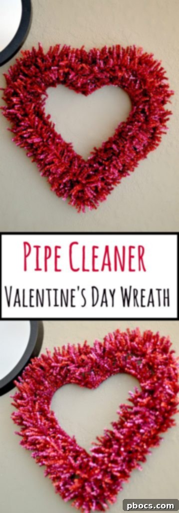 Pinterest pin for pipe cleaner Valentine's Day wreath