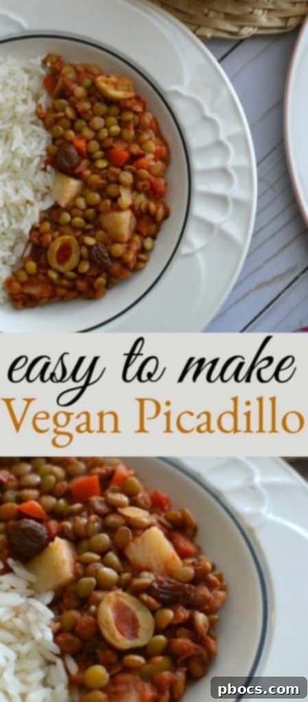 A visually appealing image of vegan lentil picadillo, emphasizing its deliciousness and shareability.