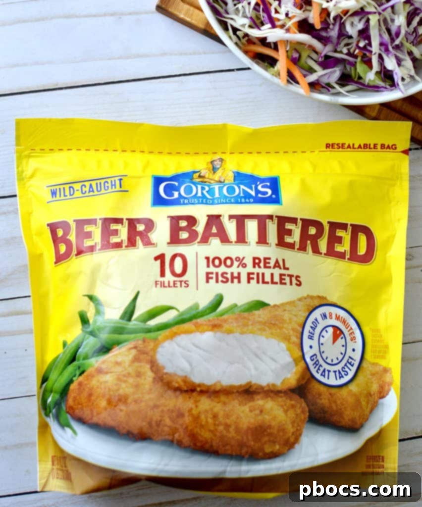 Close-up of Gorton's Beer Battered Crispy Fillets in packaging