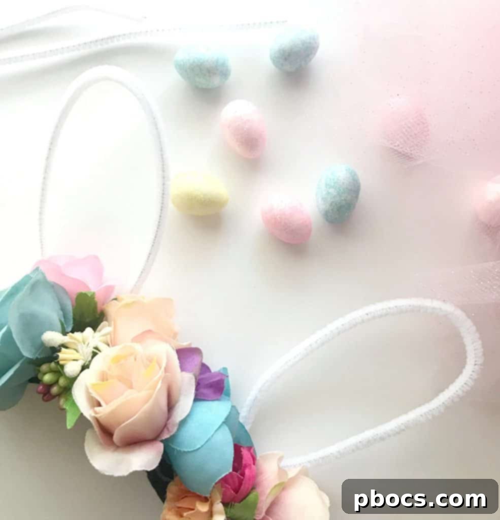 Attaching bunny ears to flower crown