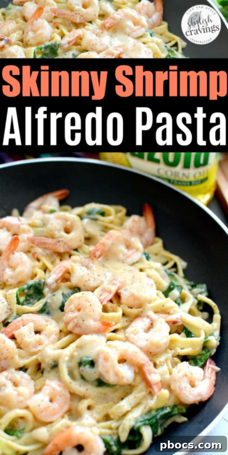 Pinterest graphic: A visually appealing collage promoting Skinny Cajun Shrimp Fettuccine Alfredo recipe, encouraging users to pin for later.