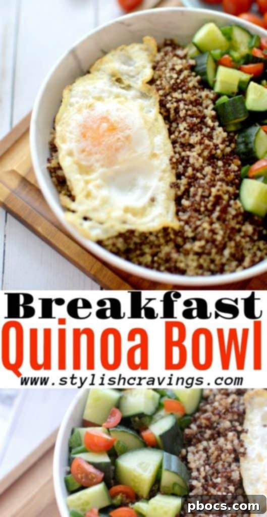 Pinterest pin graphic with recipe title and image for Quinoa Breakfast