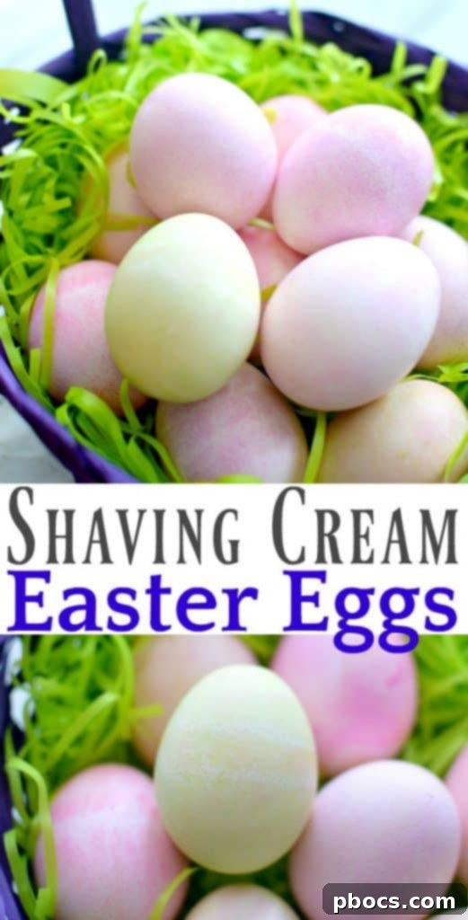 Pinterest pin graphic for Shaving Cream Easter Eggs DIY, featuring colorful marbled eggs and text 'DIY Marbled Easter Eggs with Shaving Cream'