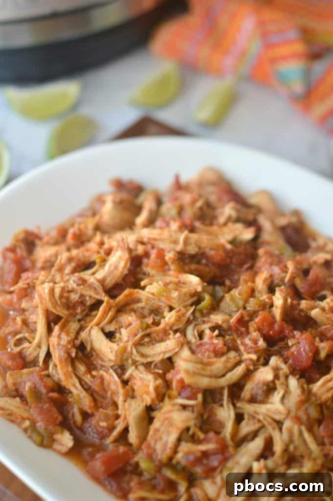 Release pressure, remove chicken and shred