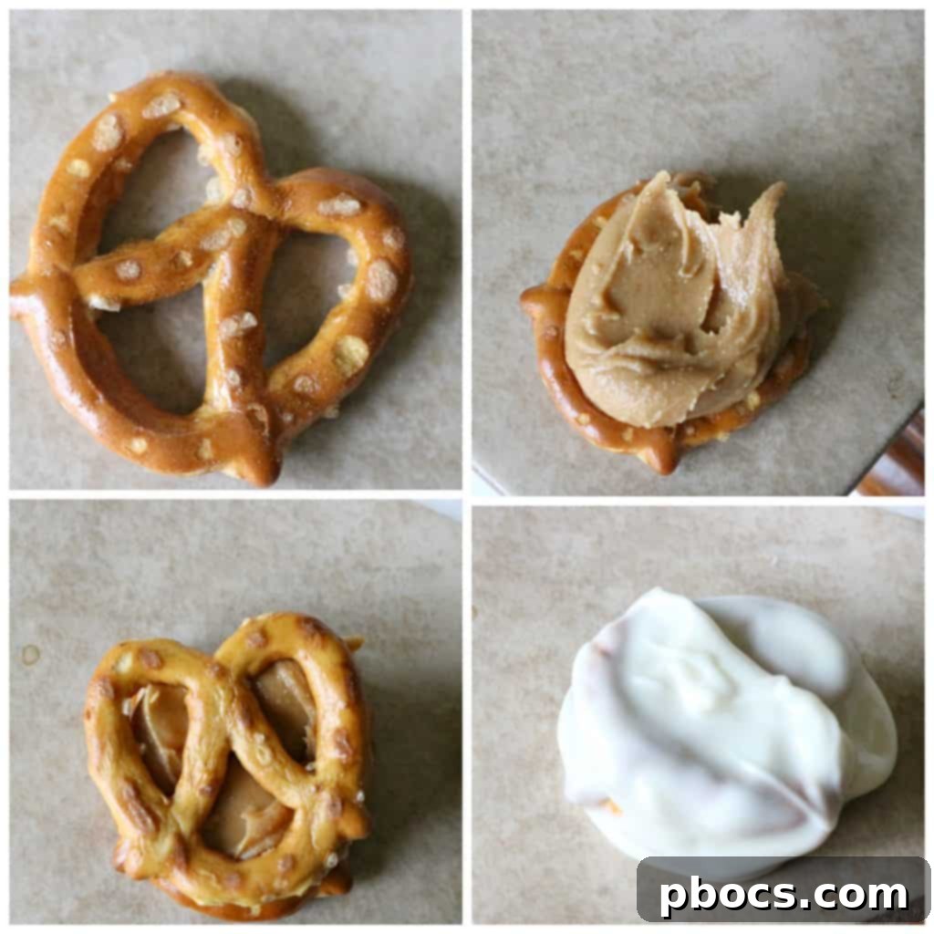 Peanut Butter Pretzel Bites - Spreading peanut butter on pretzels for a delicious no-bake snack