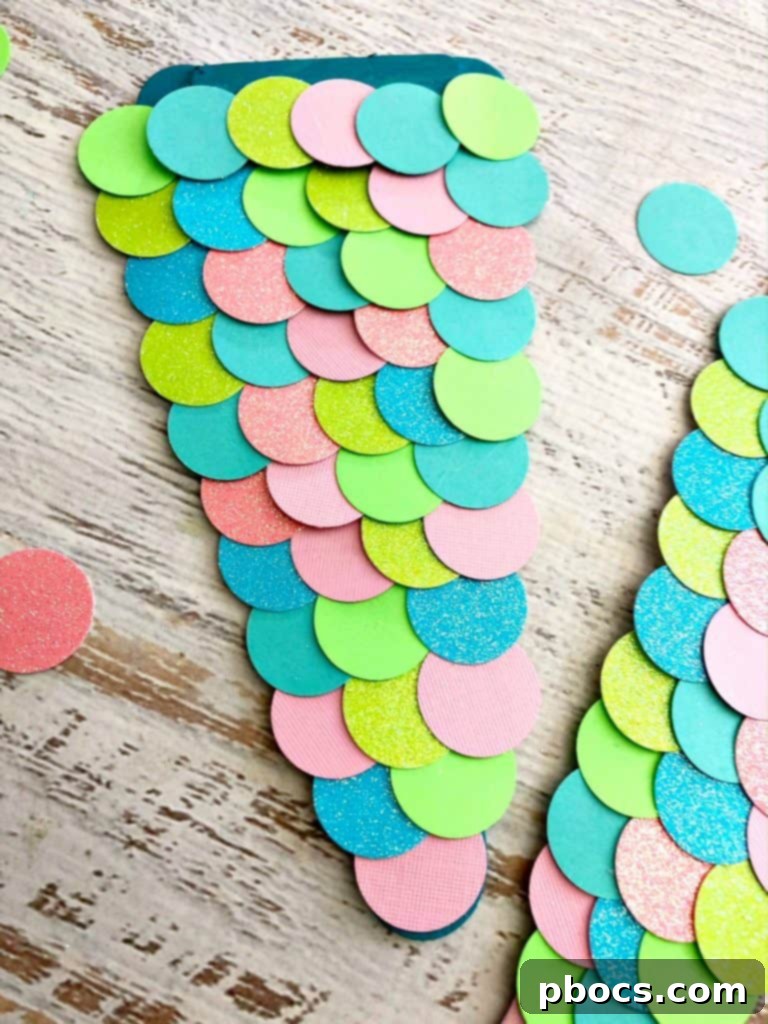 Simple DIY Mermaid Tail 7 Close-up of overlapping mermaid scales on craft tail