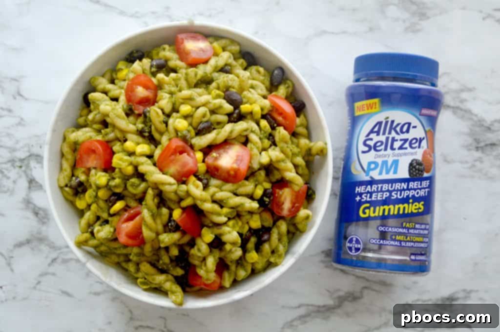 Alka-Seltzer PM Gummies product placement next to pasta salad