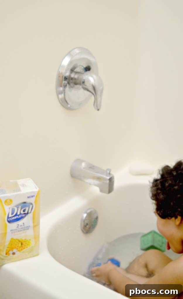 Close-up of child's clean hands after washing with Dial soap
