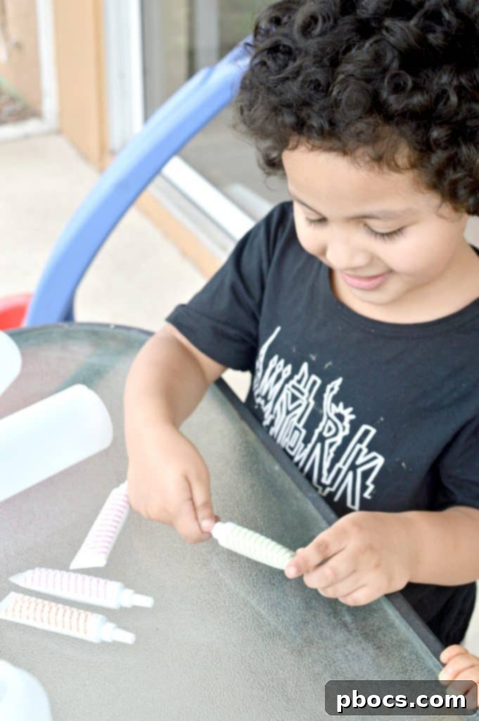 Mixing cornstarch, water, and food coloring for DIY sidewalk chalk paint
