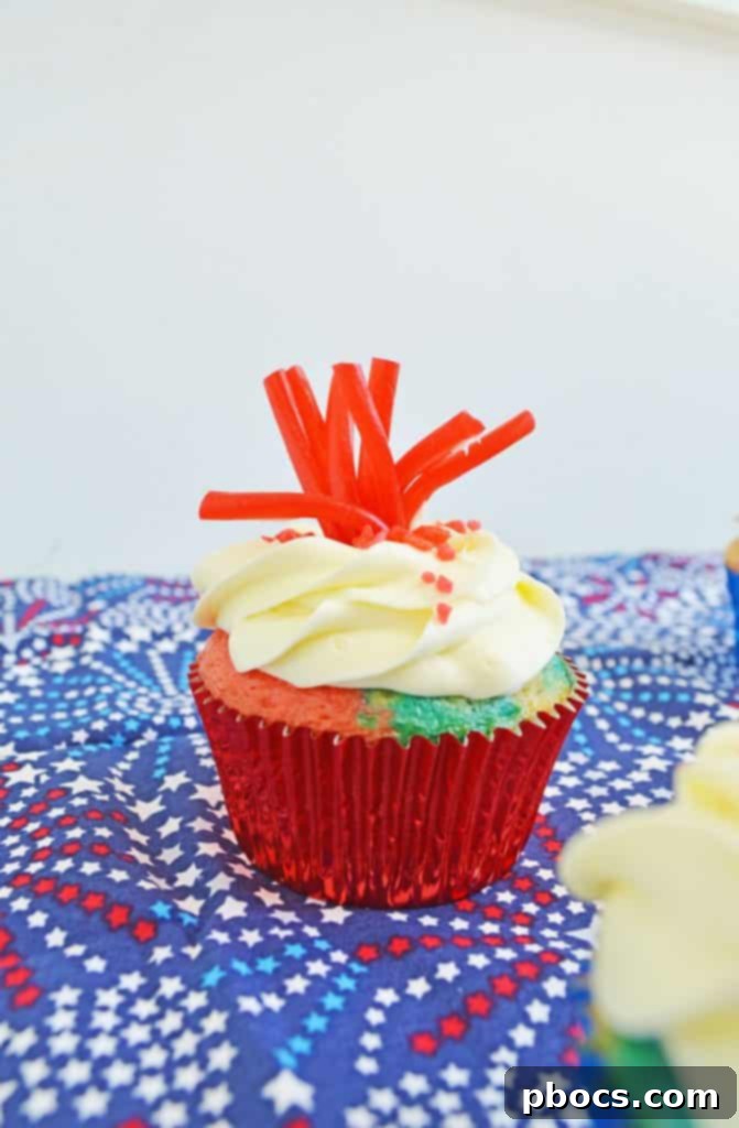 Fireworks Cupcakes Recipe A beautifully arranged plate of Fireworks Cupcakes, showcasing the festive colors and decorations.