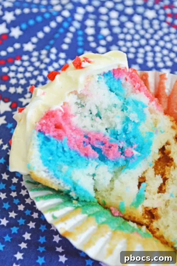 Sparkling Fireworks Cupcakes Recipe 3 Another perspective of the delightful Fireworks Cupcakes on a festive platter.